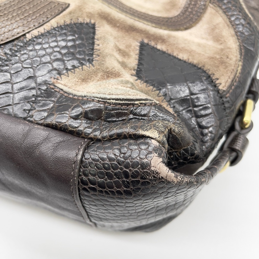 Coach Brooke Suede Large Hobo Bag Inlaid C Chocolate Brown Slouchy Retro 14340 - Picture 7 of 16